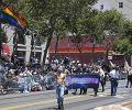 The parade shots were taken between 7th and 8th Streets - Here comes the Leather Pride Contingent banner - carried by members of the Phoenix Uniform Club
